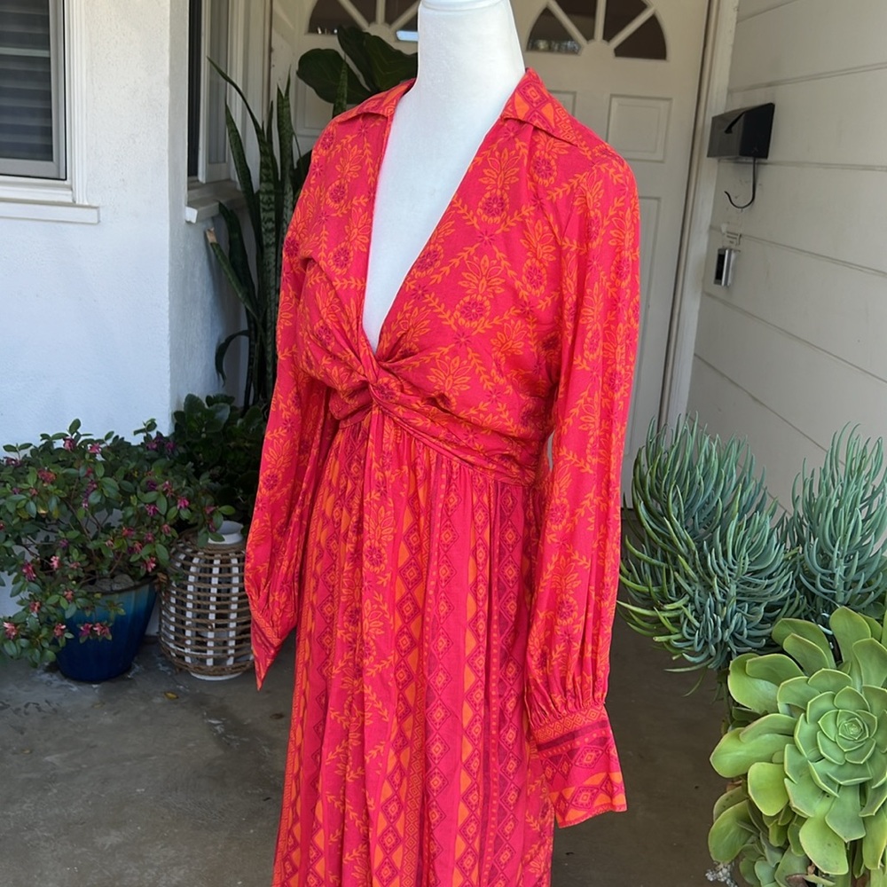 Farm Rio V Neck Tie Front Midi Dress - Picture 12 of 16